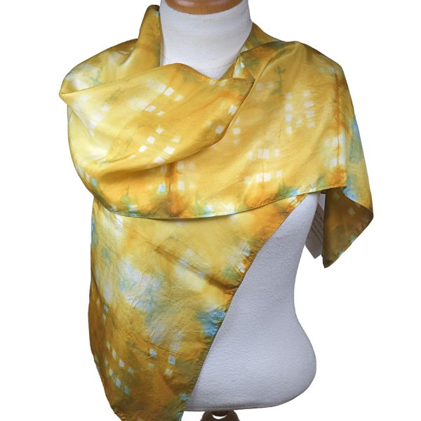 Hand-dyed Shibori Silk Scarf - Marigold